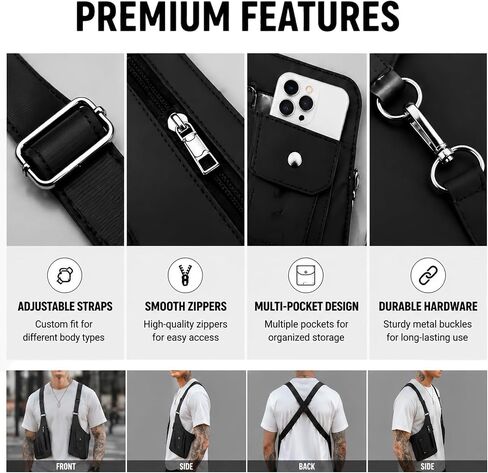 Adjustable Underarm Strap,Premium Leather Shoulder Bag for Men, Double Shoulder Bag Fashion Underarm Holster Wallet Adjustable PU Leather Waterproof Anti-Theft Harness for Men Father Gifts in Kuwait