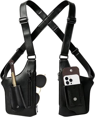 Adjustable Underarm Strap,Premium Leather Shoulder Bag for Men, Double Shoulder Bag Fashion Underarm Holster Wallet Adjustable PU Leather Waterproof Anti-Theft Harness for Men Father Gifts in Kuwait