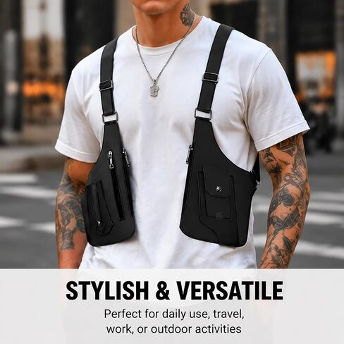Adjustable Underarm Strap,Premium Leather Shoulder Bag for Men, Double Shoulder Bag Fashion Underarm Holster Wallet Adjustable PU Leather Waterproof Anti-Theft Harness for Men Father Gifts in Kuwait