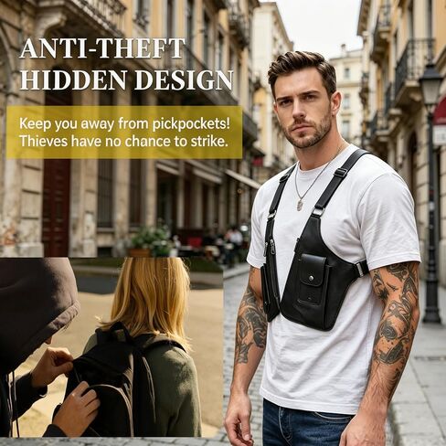Adjustable Underarm Strap,Premium Leather Shoulder Bag for Men, Double Shoulder Bag Fashion Underarm Holster Wallet Adjustable PU Leather Waterproof Anti-Theft Harness for Men Father Gifts in Kuwait