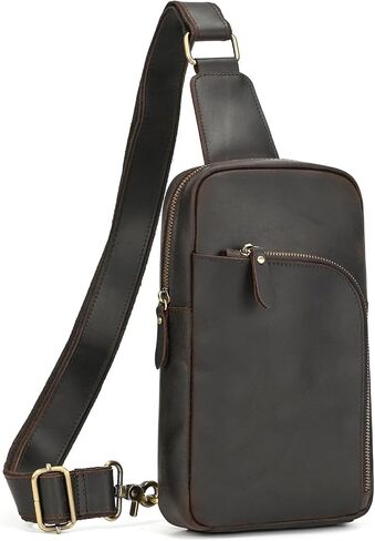 Leather Men Casual Travel Hiking Crossbody Chest Sling Bag Rig One Shoulder Strap Bag in Kuwait