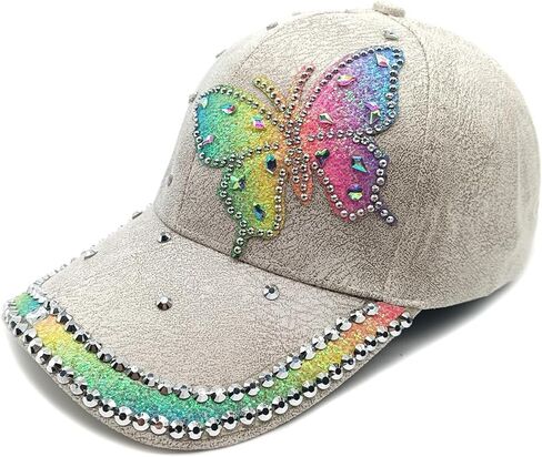 Rhinestone Butterfly Baseball Cap, Glitter Crystal Bling Hat, Adjustable Duckbill Cap, Fashion Casual Sun Hat in Saudi Arabia