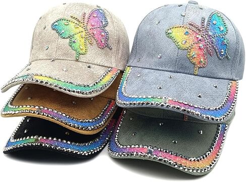 Rhinestone Butterfly Baseball Cap, Glitter Crystal Bling Hat, Adjustable Duckbill Cap, Fashion Casual Sun Hat in Saudi Arabia