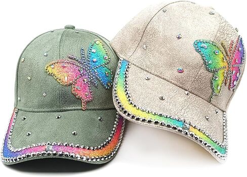 Rhinestone Butterfly Baseball Cap, Glitter Crystal Bling Hat, Adjustable Duckbill Cap, Fashion Casual Sun Hat in Saudi Arabia