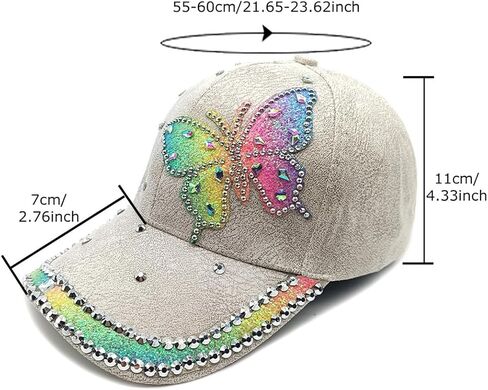 Rhinestone Butterfly Baseball Cap, Glitter Crystal Bling Hat, Adjustable Duckbill Cap, Fashion Casual Sun Hat in Saudi Arabia