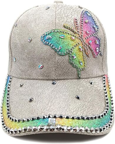 Rhinestone Butterfly Baseball Cap, Glitter Crystal Bling Hat, Adjustable Duckbill Cap, Fashion Casual Sun Hat in Saudi Arabia