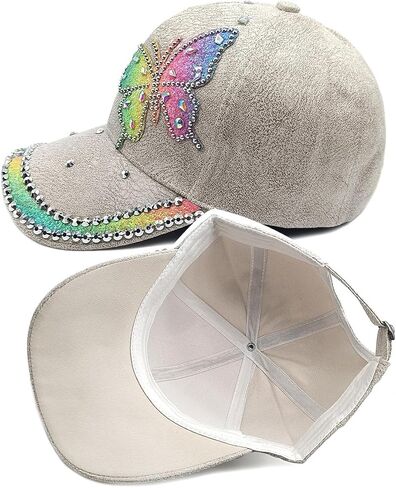 Rhinestone Butterfly Baseball Cap, Glitter Crystal Bling Hat, Adjustable Duckbill Cap, Fashion Casual Sun Hat in Saudi Arabia