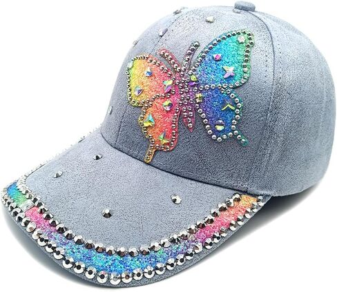Rhinestone Butterfly Baseball Cap, Glitter Crystal Bling Hat, Adjustable Duckbill Cap, Fashion Casual Sun Hat in Saudi Arabia