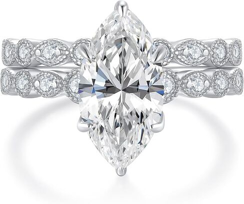 4CT Marquise Cut Moissanite Engagement Ring Set for Women, Vintage Milgrain Design Plated with 14k Gold/White Gold Bridal Ring Set, Anniversary Promise Ring,Size 5-10 in Saudi Arabia