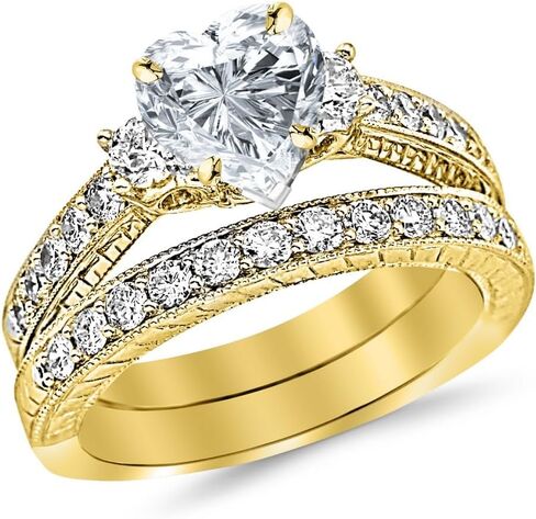 1.77 Carat Classic Channel Set Wedding Set Bridal Band & Diamond Engagement Ring with a 0.74 Carat Heart Cut E Color SI2 Clarity Center Stone in Kuwait