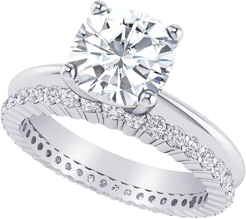 1-8 قيراط (ctw) طقم زفاف من الذهب الأبيض على شكل وسادة LAB GROWN Diamond Cushion Solitaire (اللون E-F Clarity VS2-SI1) in Kuwait
