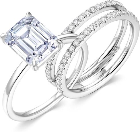 Moissanite Wedding Ring Set for Women, D Color VVS1 Cushion/Emerald Cut Bridal Set Wedding Bands S925 Sterling Silver with 18K White Gold Plated Engagement Anniversary Rings for Her Size 4-8.5 in Saudi Arabia