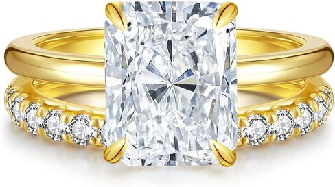 4CT Moissanite Radiant Cut Wedding Ring Set for Women, 3EX D Color VVS1, 14K Gold/White Gold Plated Bridal Engagement Rings, Anniversary Promise Gift with Certificate in Saudi Arabia