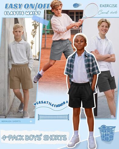 4 Pack Boys' Shorts Kids Elastic Waist Drawstring Pull on Sweat Shorts with Pockets Summer Athletic Casual in Kuwait