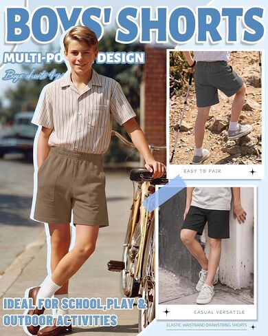 4 Pack Boys' Shorts Kids Elastic Waist Drawstring Pull on Sweat Shorts with Pockets Summer Athletic Casual in Kuwait