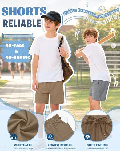4 Pack Boys' Shorts Kids Elastic Waist Drawstring Pull on Sweat Shorts with Pockets Summer Athletic Casual in Kuwait