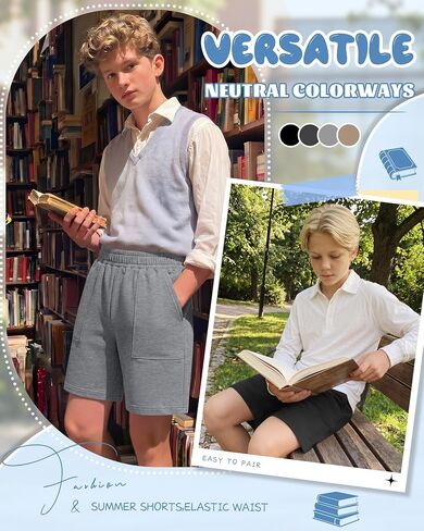 4 Pack Boys' Shorts Kids Elastic Waist Drawstring Pull on Sweat Shorts with Pockets Summer Athletic Casual in Kuwait
