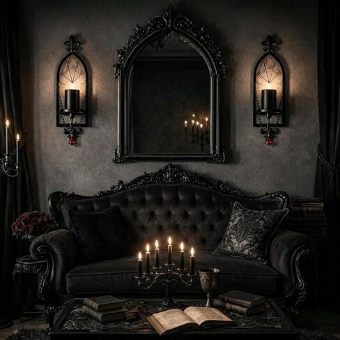 We Moment Gothic Candle Sconce Set of 2, Black Metal Medieval Chain Candle Holder with Red Acrylic Crystals, Retro Vintage Wall Decor for Home, Bedroom, Living Room, Dining Room in Saudi Arabia
