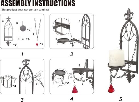 We Moment Gothic Candle Sconce Set of 2, Black Metal Medieval Chain Candle Holder with Red Acrylic Crystals, Retro Vintage Wall Decor for Home, Bedroom, Living Room, Dining Room in Saudi Arabia