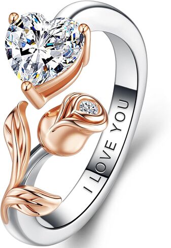 1CT Rose Heart Adjustable Ring 6.5~8 Ring Moissanite/Lab Created Ruby/Emerald And More VVS1 D Clarity 18K White/Rose Gold Gift for Wife Mother Daughter Birthday Wedding Engagement Christmas Anniversary Mothers Day Gift for Mom Bride in Saudi Arabia