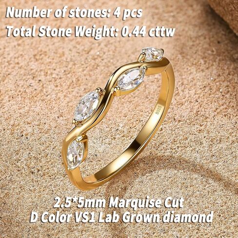 مختبر نمت الماس العصابات الزفاف للنساء D اللون VS1 ماركيز الخلود خواتم 0.44CT 14K الذهب الأصفر مطلي خاتم الخطوبة 925 الفضة الاسترليني حجم 5-10 in Kuwait
