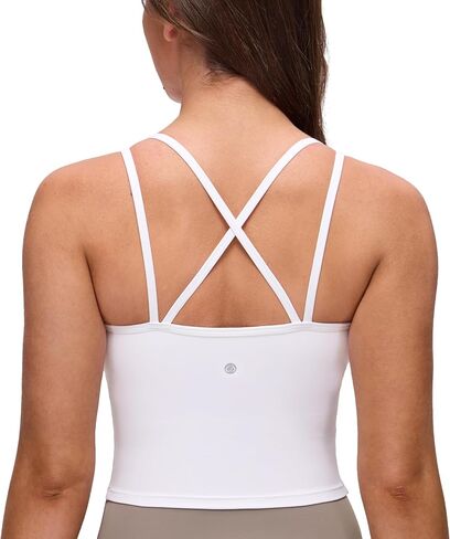 CRZ YOGA Butterluxe Cross Back Crop Top Tank Tops للنساء - رقبة على شكل حرف V مبطنة بأشرطة سباغيتي وحمالات صدر رياضية طويلة in Kuwait