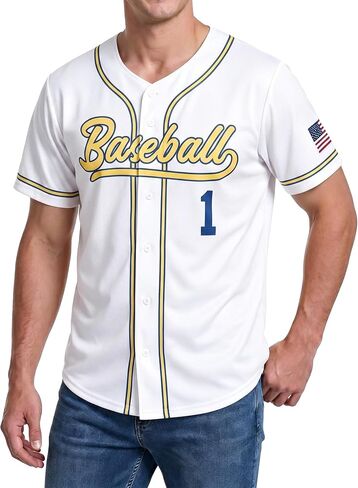 Baseball Jersey Shirt Men Baseball Player T-Shirt Game Day Fans Graphic Tees Quick-Dry Button up Short Sleeve in Saudi Arabia