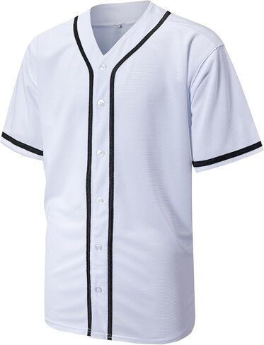 Men's Baseball Jersey Solid Blank Classic Button Down Short Sleeve Casual Sports Shirt in Saudi Arabia