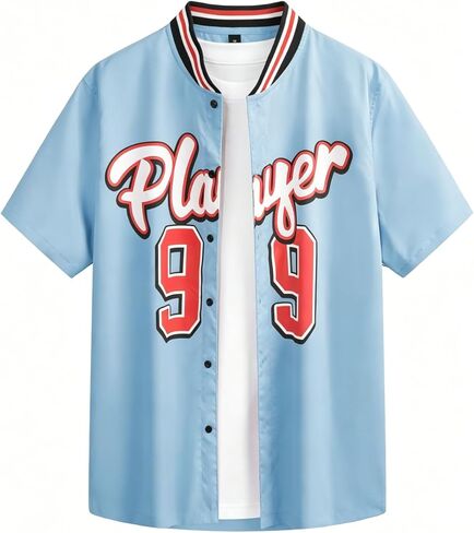 Men's Baseball Jersey, Short Sleeve Button-Down Shirt, Graphic Print, Varsity Style in Kuwait