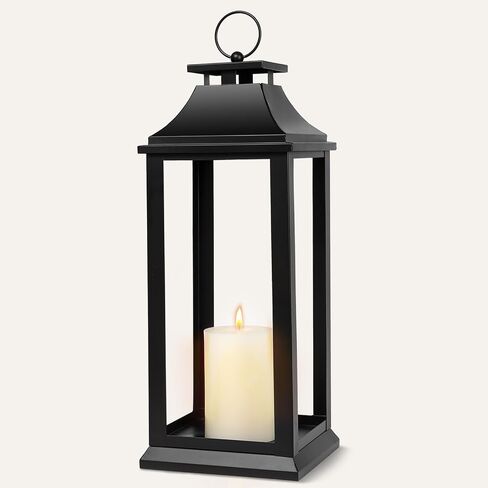 Modern Farmhouse Black Lantern Candle Holder – 22" Hanging Decorative Lantern for Indoor & Outdoor Home Décor – Ideal for Parties, Weddings, Porches, and Events (No Glass Panel), Size Large in Kuwait