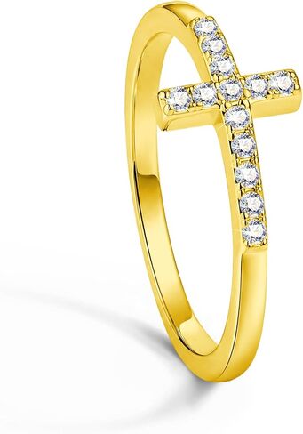 Moissanite Cross Rings for Women-18K Gold & White Gold Plated Real Sparkle Religious Ring, Hypoallergenic Cross Purity Rings for her Valentine’s Mother’s Day Gift, Size 5-10 in Saudi Arabia