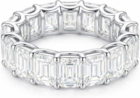 Lunar Belle Emerald Cut Moissanite Eternity Ring, 925 Sterling Silver Linear Band, 4x5mm (each stone weight 0.45ct) Structured Anniversary Jewelry for Women – Glacial Bar in Saudi Arabia