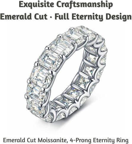 Lunar Belle Emerald Cut Moissanite Eternity Ring, 925 Sterling Silver Linear Band, 4x5mm (each stone weight 0.45ct) Structured Anniversary Jewelry for Women – Glacial Bar in Saudi Arabia