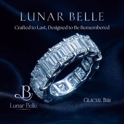 Lunar Belle Emerald Cut Moissanite Eternity Ring, 925 Sterling Silver Linear Band, 4x5mm (each stone weight 0.45ct) Structured Anniversary Jewelry for Women – Glacial Bar in Saudi Arabia