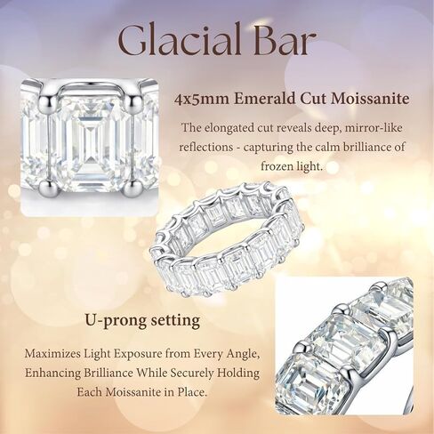 Lunar Belle Emerald Cut Moissanite Eternity Ring, 925 Sterling Silver Linear Band, 4x5mm (each stone weight 0.45ct) Structured Anniversary Jewelry for Women – Glacial Bar in Saudi Arabia