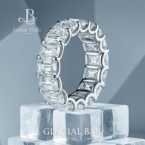 Lunar Belle Emerald Cut Moissanite Eternity Ring, 925 Sterling Silver Linear Band, 4x5mm (each stone weight 0.45ct) Structured Anniversary Jewelry for Women – Glacial Bar in Saudi Arabia