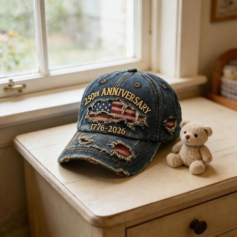 USA 250th Anniversary Distressed Casual Cap, 1776-2026 Anniversary USA hat, Traditional American Tribute Hat Gift Honoring Patriots & Veterans(Blue) in Kuwait