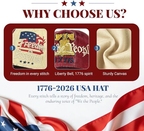 250th Anniversary USA Hat, 1776 Vintage Embroidered Baseball Hat for Men&Women, Adjustable Cotton Baseball Hat for Everyday Wear/Independence Day/Patriotic Events/Veteran Day in Kuwait