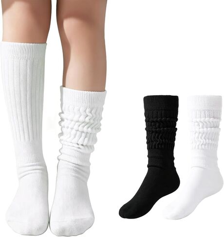 Marchare Slouch Socks for Girls Scrunch Cotton Crew Soft Cushioned Slouchy Socks Knee High Athletic Long Socks for Kids in Kuwait