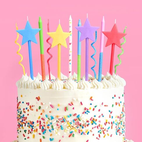 xo, Fetti Fun Novelty Birthday Candles - 14 Piece Set | Star Shaped, Glitter, Pastel Rainbow, Party Decorations, Celebrations, Sparkle, Unique Candles in Kuwait