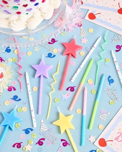 xo, Fetti Fun Novelty Birthday Candles - 14 Piece Set | Star Shaped, Glitter, Pastel Rainbow, Party Decorations, Celebrations, Sparkle, Unique Candles in Kuwait
