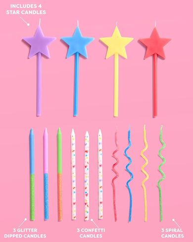 xo, Fetti Fun Novelty Birthday Candles - 14 Piece Set | Star Shaped, Glitter, Pastel Rainbow, Party Decorations, Celebrations, Sparkle, Unique Candles in Kuwait