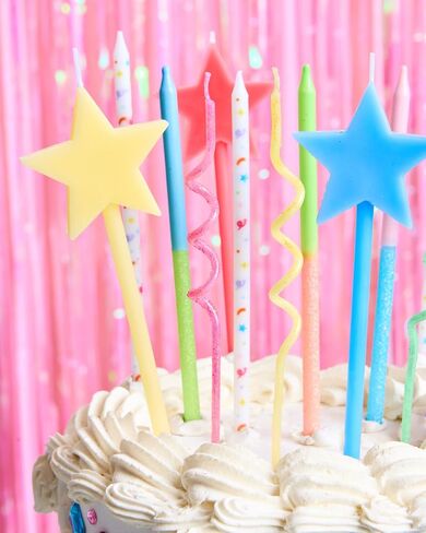 xo, Fetti Fun Novelty Birthday Candles - 14 Piece Set | Star Shaped, Glitter, Pastel Rainbow, Party Decorations, Celebrations, Sparkle, Unique Candles in Kuwait
