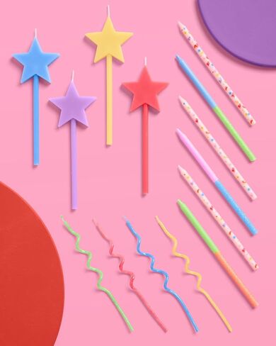 xo, Fetti Fun Novelty Birthday Candles - 14 Piece Set | Star Shaped, Glitter, Pastel Rainbow, Party Decorations, Celebrations, Sparkle, Unique Candles in Kuwait
