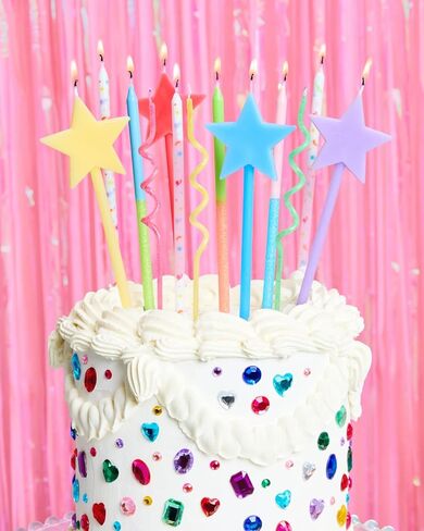 xo, Fetti Fun Novelty Birthday Candles - 14 Piece Set | Star Shaped, Glitter, Pastel Rainbow, Party Decorations, Celebrations, Sparkle, Unique Candles in Kuwait