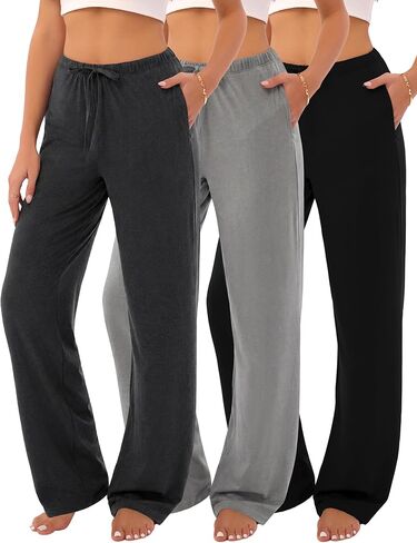 3-Pack Womens Pajama Pants with Drawstring, Soft Sleep & Lounge Pants in Kuwait