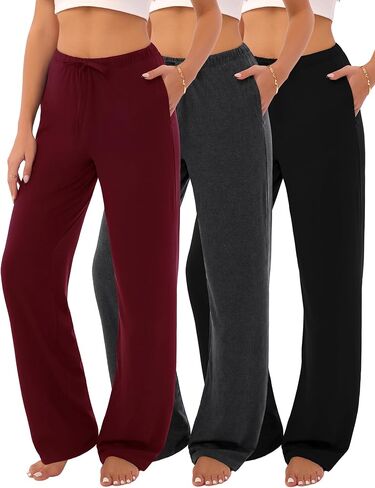 3-Pack Womens Pajama Pants with Drawstring, Soft Sleep & Lounge Pants in Kuwait