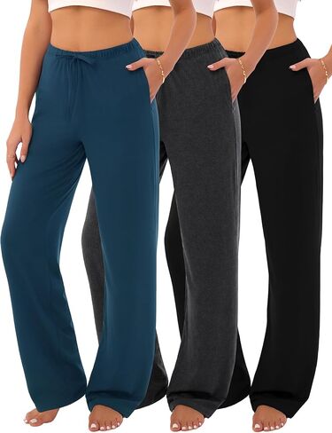 3-Pack Womens Pajama Pants with Drawstring, Soft Sleep & Lounge Pants in Kuwait