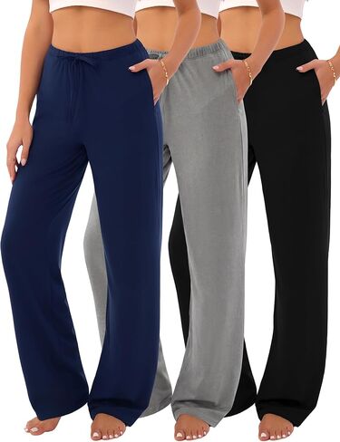 3-Pack Womens Pajama Pants with Drawstring, Soft Sleep & Lounge Pants in Kuwait