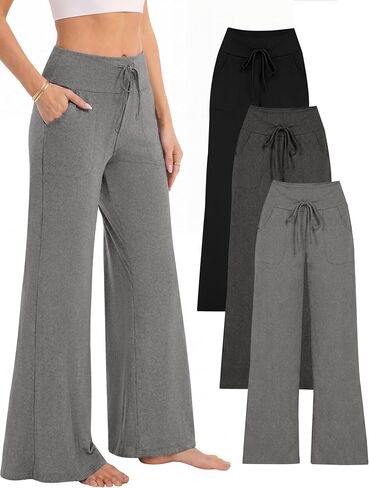 3 Pack Womens High-Waisted Pajama Pants with Pockets, Comfy Sleep Pj Pants for Yoga Lounge in Saudi Arabia
